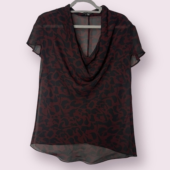 Theory Black and Red Sheer Cowl Neck Silk Blouse Medium - Picture 1 of 7